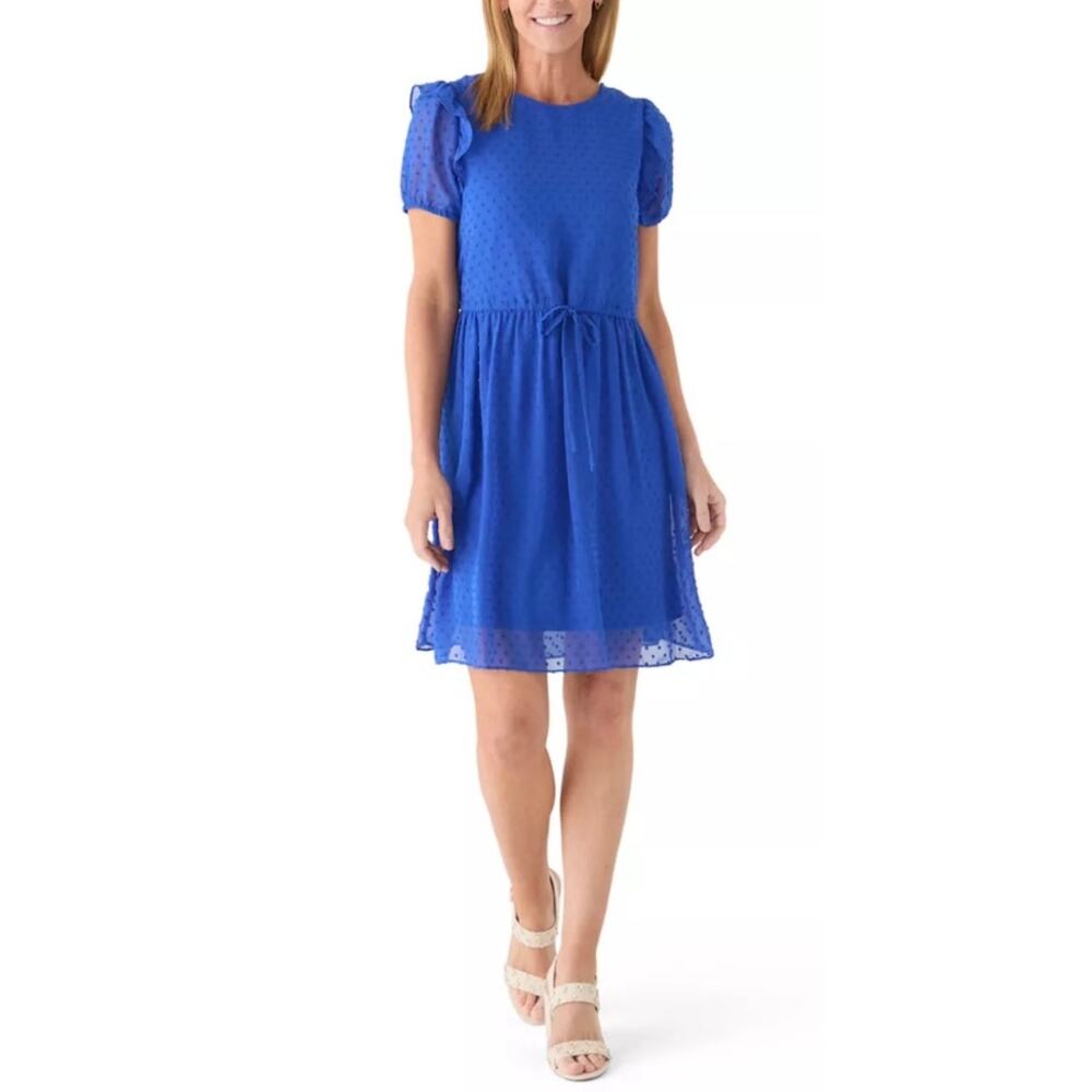 52seven Dress Size Extra Large Short Sleeve Clip Dot Ruched Dress in Blue